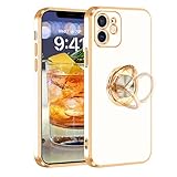 Fingic for iPhone 11 Case,Phone Cases for iPhone 11,360° Rotatable Ring Holder Magnetic Kickstand [Shiny Plating Gold Edge] Slim Soft TPU Shockproof Protective Case for Women Men Girls,White/Gold
