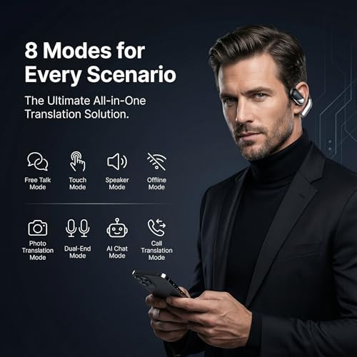 Image of AI Translation Earbuds Real Time - 194 Languages Translator Earbuds, No Subscription, 60H Battery Open Ear Bluetooth 6.1 Headphones, Audifonos Traductores Ingles Espanol for Travel Business Learning