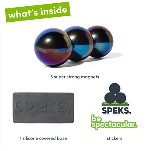 Speks Super Oilslick Set of 3 (33mm) Magnetic Balls - Sculptural Fun Stress Relief Desk Toy and Base for Adults