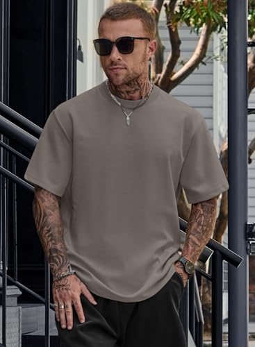 Image of Herberton Mens Oversized T-Shirts Heavyweight Cotton Stretch Fashion Thick Tee Tops (S-3XL)