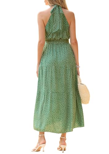 Image of PRETTYGARDEN Women's Halter Neck Floral Long Maxi Dress Casual Sleeveless Backless Dresses Loose Ruffle Sundress with Belt