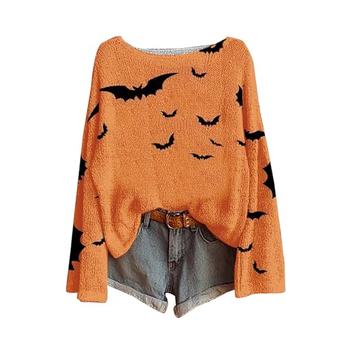 Halloween Sweater for Women 2025 Ghost Pumpkin Knitted Pullover Sweaters Long Sleeve Crew Neck Funny Sweatshirts