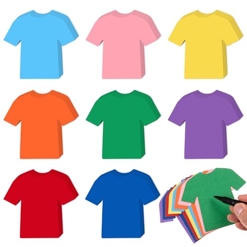 MixTeach 200 Pcs T-Shirt Cutouts Paper Summer T-Shirt Shapes Cutouts Blank Creative Paper Die Cut for Kids DIY Craft Art Project Home School Classroom Decorations Bulletin Board Decor, Colorful