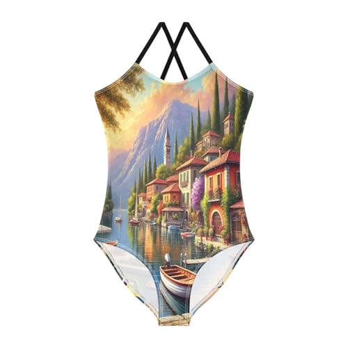 Lakeside Town Boat Girls Swimsuit Bathing Suit Swimwear Swimsuits Summer Beach One Piece