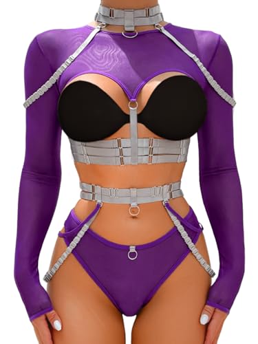 Image of Kaei&Shi Rave Outfit, Adjustable Strappy, Contrast Color, Choker, Chain Belt