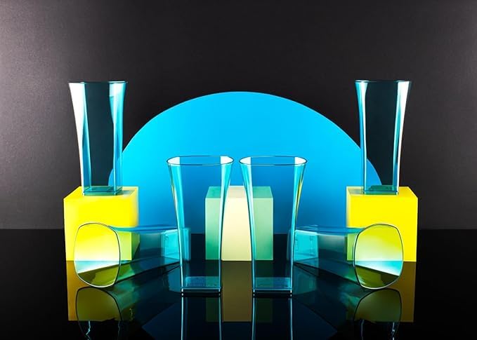 Image of SORATH Premium Drinking Glasses Set - Pcs Transparent Glassware | Stylish Tapered Glass Tumblers for Water, Juice & Cocktails | Modern Everyday Drinkware for Home & Commercial Use (Blue, Pack of 12)