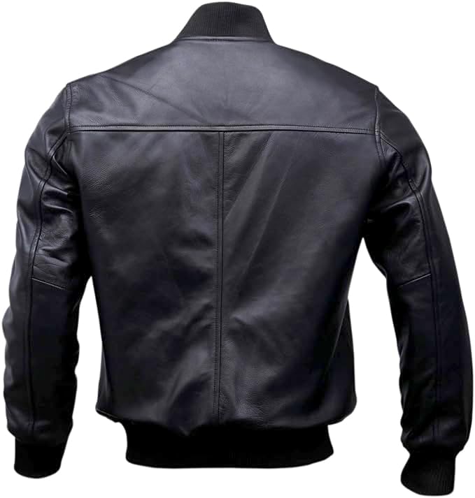 Men's Leather Varsity Jacket - Black Leather Bomber Jacket for Men2
