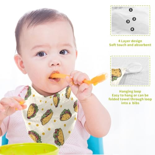 Image of vvfelixl Tacos with Lettuce Baby Burp Cloths Baby Muslin Washcloths for Boys Girls Cotton Babys Face Towel for Newborn Soft 11.8 X 11.8 in, 5 Pack