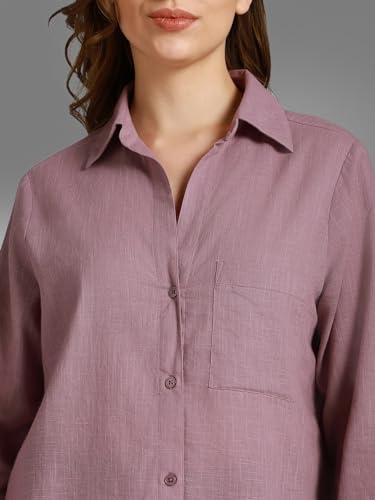 Image of High Star Women's Classic Oversized Spread Collar Long Sleeves Cotton Casual Shirt