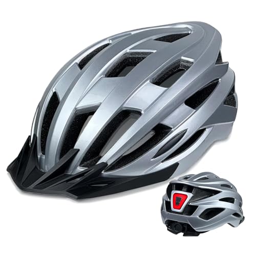 AISSTXOER Adult Bike Helmet for Men & Women, Fits Head 56-62cm - USB Rechargeable Rear LED Light, Adjustable Fit System, Removable & Washable Padding - Men's, Women's Bike Helmets