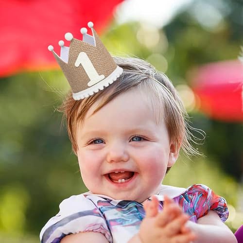 Image of BabyMoon 1 year Birthday Crown Baby Cap | Cake Smash | Baby Photography Cap | Brown