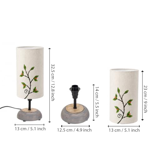 Image of Amazon Basics Twig & Leaf Table Lamp | Grey Base with Floral Branch Fabric Shade | E14 Holder | Decorative Night Lamp for Bedroom, Living Room & Study Room | Home Decor Gift