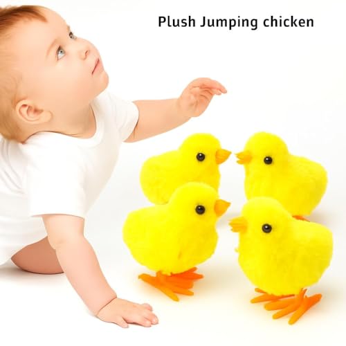 Image of Bunny and Jumping Chick Wind Up Toys Novelty Chicken Hopping Windup Toy for Kids Toddlers Adult Easter Egg Hunt Basket Stocking Stuffers Party Gifts [AssortedColor] (4 PIC-Jumping Chicken-Yellow)