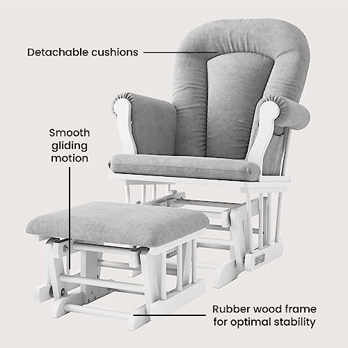 Child-Craft-Cozy-Glider-Rocker-and-Ottoman-Set-Padded-Cushion-with-Convenient-Storage-Pockets-Solid-Wood-Base-Frame-Matte-White-with-Light-Gray-Cushion Child Craft Cozy Glider Rocker and Ottoman Set Padded Cushion with Convenient Storage Pockets Solid Wood Base Frame Matte White with Light Gray Cushion