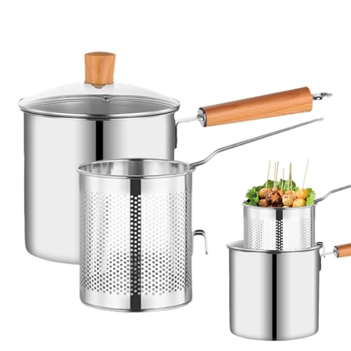 Olla Freidora Con Cesta,Olla Freidora Con Cesta - Olla Coladora De Aceite De Acero Inoxidable,Gadget De Cocina, Recipiente De Filtro De Aceite Versátil De Ancha Multiusos Para El Hogar, Camping,
