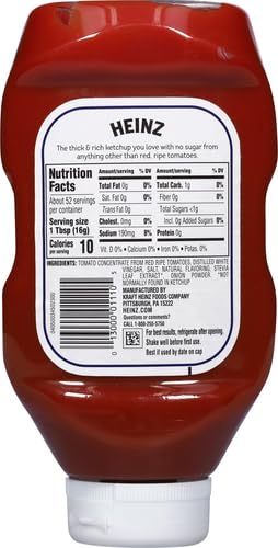 Image of Heinz Tomato Ketchup with No Sugar Added, 29.5 oz Bottle