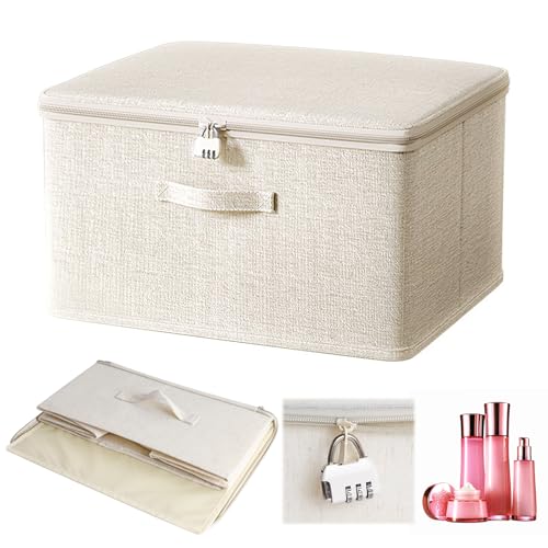 RICKMASK Boîte de rangement verrouillable en tissu avec serrure : boîte verrouillable avec couvercle - Boîte de rangement avec fermeture pour jouets,...