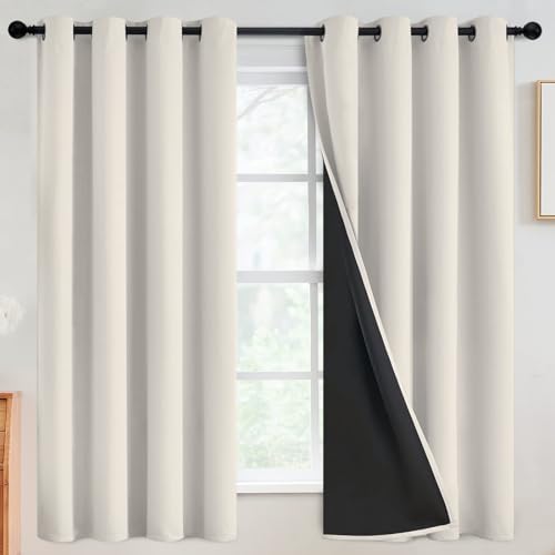 Image of SimpleHome Cream 100% Blackout Curtains Room Darkening Living Room 63 Inch