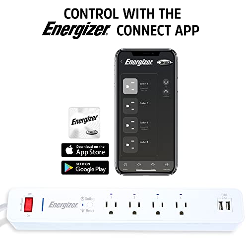 Image of Energizer Connect Smart WiFi Surge Protector with 4 AC Ports, 2 USB Ports, Remote Access and Voice Control | Compatible with Alexa and Google Assistant
