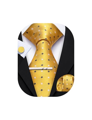 Image of YOHOWA Men Plaid /Striped Ties Set Silk Business Wedding Formal Fashion Necktie and Pocket Square Cufflinks Set