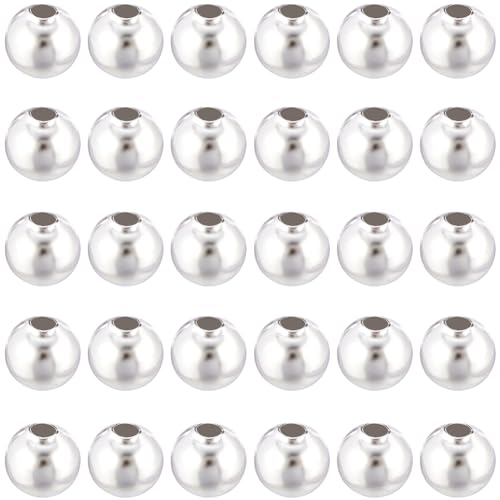 Beebeecraft 1 boîte de 100 pièces de 6 mm de 925 perles D'Espacement Rondes Plaquées Argent Sterling Perles Lisses en Vrac pour Bracelet Collier Fabrication...