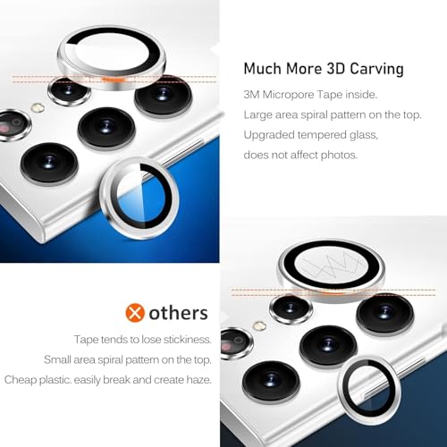 Image of PACK OF 2 Camera Lens Protector for SAMSUNG GALAXY S24 / S23 ULTRA SILVER HD Clear Camera Lens, Case Friendly, Scratch Resistant Lens Cover, Full Coverage Camera Guard, Heavy Duty Camera Protector SET OF 2