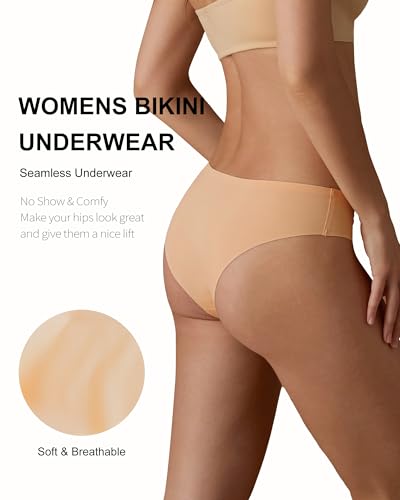 Image of SHARICCA Women Seamless Cheeky Bikini No Show Panties Ladies Invisible Breathable Briefs Soft Stretch Underwear Multi Pack