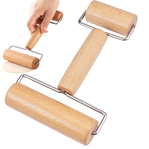Rodillo de Amasar con 2 Rodillos Rodillo Cocina Antiadherente Rodillo Amasar de Amasar Apto para Lavavajillas, 7.1 x 4.6 inch Pequeño y Mediano Rolling Pin para Masa de Pasta, Pizza, Galletas, Fondant
