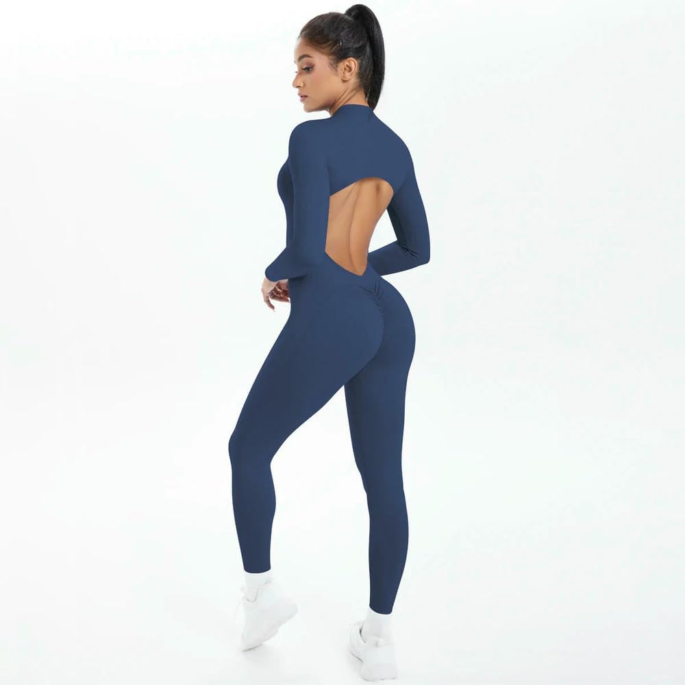 GLDFW - Body sólido para mujer, sin espalda, manga larga, cremallera, para yoga, entrenamiento, deportes, fitness, conjunto de ropa