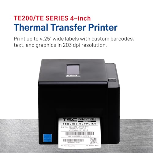 Image of TSC TE200 Desktop Thermal Label Printer for Postage, Shipping Tags, Receipts, Barcodes, Retail, Small Business, School, Home Office, and Stickers, USB Connection, 4 Inch Width