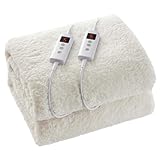 Dual Control Electric Blanket Queen, Faux Sherpa Fleece 350GSM Heated Under Blanket with 10 Heat Settings & 1-9H Auto-Off, Fully Fitted Electric Mattress Pad, Overheat Protection, Machine Washable