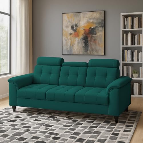 Image of Casaliving Ella 3 Seater Sofa Set for Living Room (Pine Colour Fabric) Premium Fabric Sofa