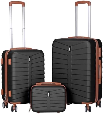 Set of 3 Travel Suitcases – 4 Swivel Double Wheels – Toiletry Bag...