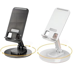 Besank 2PCS Cell Phone Stand, Adjustable Phone Stand 360° Rotation Fully Foldable Compatible with iPhone 15 14 13 Pro Max, Smartphones E-reader and Tablets(Black-White)