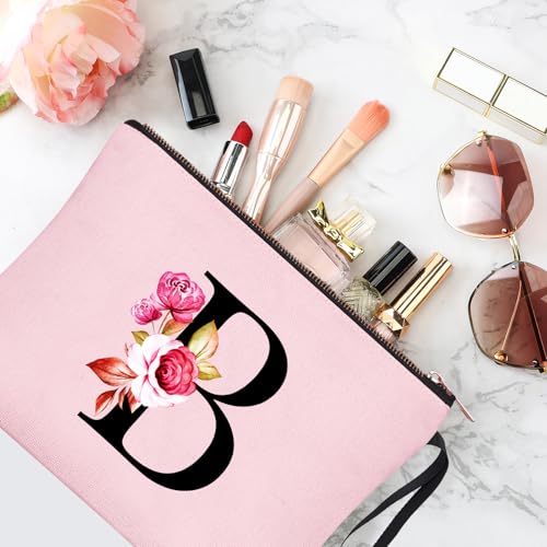 Image of Vavabox A-Z Personalized Makeup Bag, Birthday Gifts for Women Mom, Gifts for Best Friend, Bride Bridesmaid Cosmetic bag (B, 06-Pink)