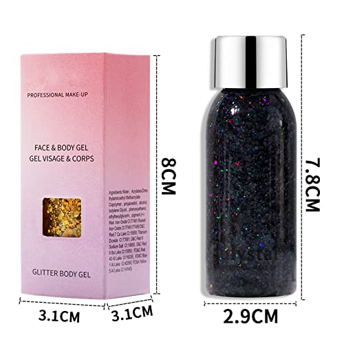 MEICOLY Black Body Glitter,Halloween Face Glitter Gel,Mermaid Sequins Liquid Holographic Glitter Gel,Chunky Glitter Eye Lip Hair Nail Festival Rave Accessories,Body Glitter Gel for Women,30g