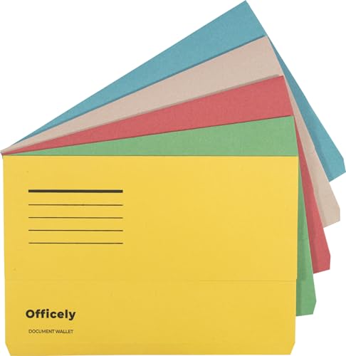 Officely Document Wallets Foolscap 285gsm, Assorted - Box of 50