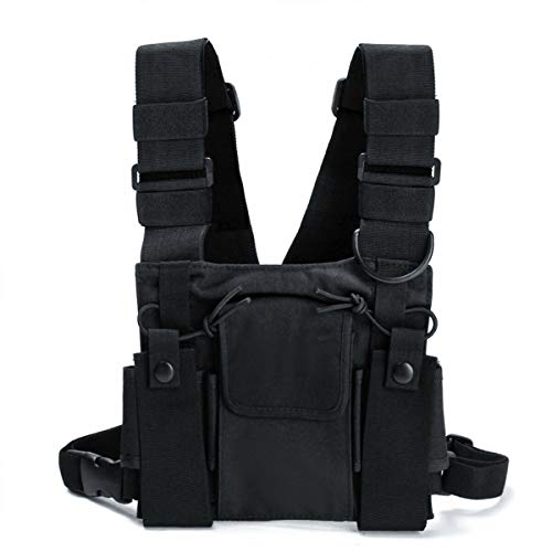 Arnés de pecho para walkie talkie con bolsillo frontal y cremallera