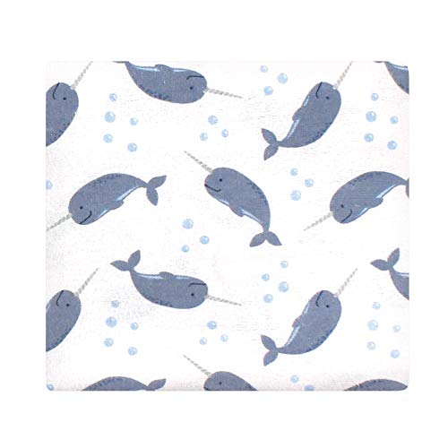 Image of Little Treasure Hudson Baby Cotton Poly Flannel Receiving Blankets Multipack, Blue Narwhal, 30x30 inches