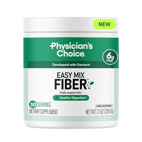 Physician's CHOICE Easy Mix Fiber for Digestive Health & Regularity - No Grit, Sugar Free, & Tasteless - Daily Prebiotic Soluble Fiber Powder Supplement for Women and Men - Unflavored - 7.1oz