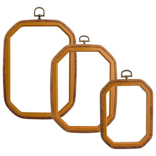 Image of Framendino, 3 Pack Imitation Wood Embroidery Hoops Cross Stitch Craft Hoop Frame for Home Decoration 3 Sizes