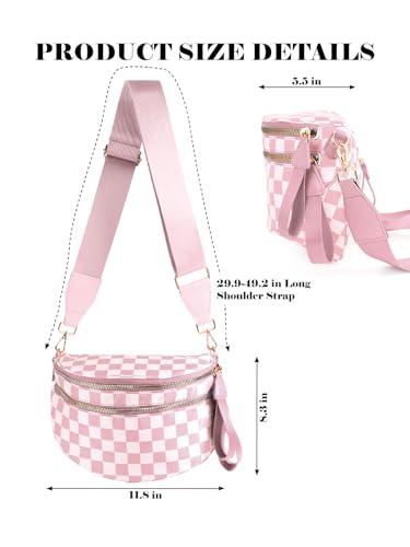 Image of Black and White Checkered Crossbody Bag Bum Bag for Women,Spacious Checkered Purse Fanny Packs Belt Bag