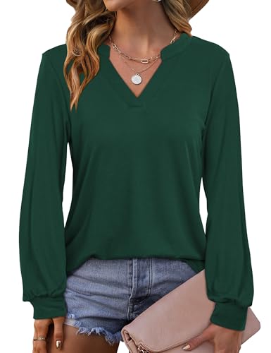Beluring Damen Blusen Langarm T-Shirt Sexy V-Ausschnitt Einfarbig Shirts...