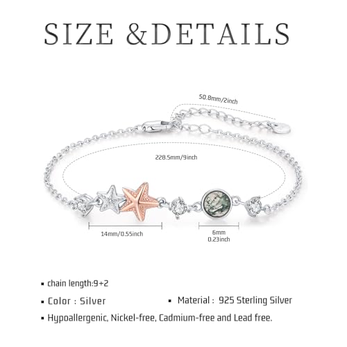 Image of CHENGHONG Cat Starfish Anklet for Women 925 Sterling Silver Starfish Cat Moss Agate Link Anklets Fashion Bracelet Jewelry Gift