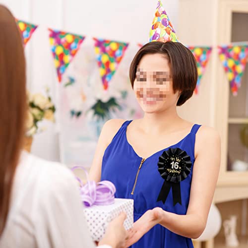 Black It's My 16th Birthday Tinplate Badge Pin, Happy 16th Birthday Boys and Girls Award Ribbon Party Decorations Sign4