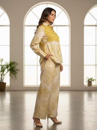 Image of Leriya Fashion Co Ord Set for Women Stylish | 3 Piece Kurti Set for Women | Dress for Woman | Printed Co-Ord Set with Collar Neck | Kurta Sets for Woman | Summer Full Sleeve Top Pant Outfits