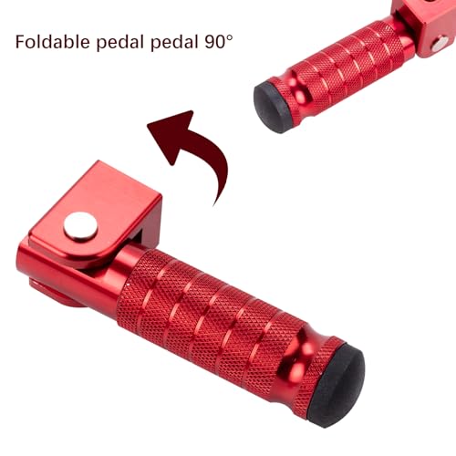 Image of Motorcycle Foot Pegs, Foldable Footpegs Pedals 90 CNC Passenger Footrests Minibike M8 Install Bolts Fit for Dirt Bike Foot Pegs Yamah a, H0NDA, Su zuki, Aprili a Universal Folding Foot Pegs red
