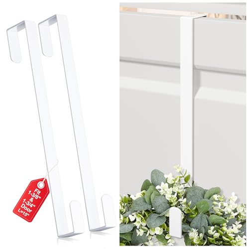 15 Reversible Wreath Hangers for Front Door Fit Most Doors up to 1-3/4 Heavy Duty Steel Over The Door Hooks Hold up to 80 LBS for Spring & Easter Wreaths Seasonal Door Decor (White 2 Pack)
