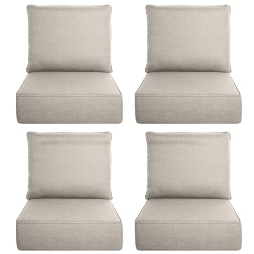 Image of Luxury 6 inch Thick Outdoor Cushion Set Patio Furniture Cushions with 28D High-Density Foam, Water-Resistant & Fade-Resistant Fabric, Removable Covers - Beige, 22x24 Inch, Set of 4