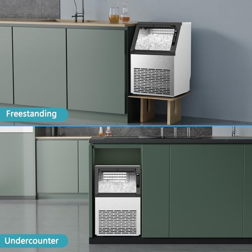 Image of Electactic Commercial Ice Maker Machine,80lbs /24H Stainless Steel Ice Machine,24lbs Storage, Auto Self-Cleaning Freestanding Ice Maker, Ice Machine Freestanding for Bar /Cafe /Restaurant